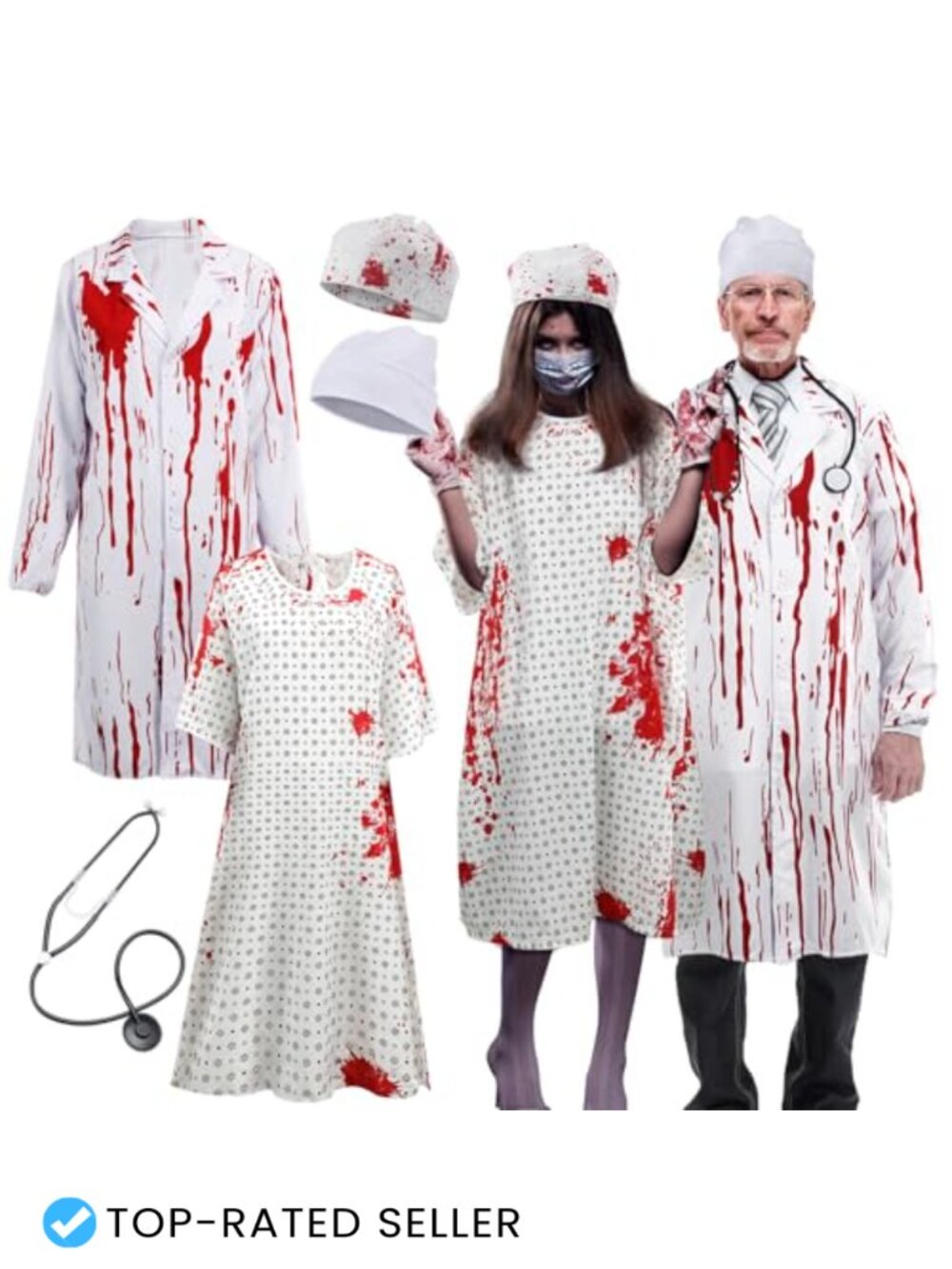 Skicuff Halloween Unisex Hospital Gown Costume Set with Bloody Gauze Roll